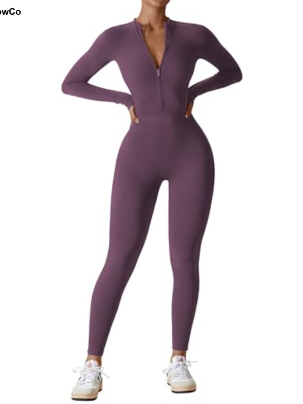 Women Long Sleeve Workout Jumpsuit Zip Up Romper Bottom Pants Bodysuit One Piece